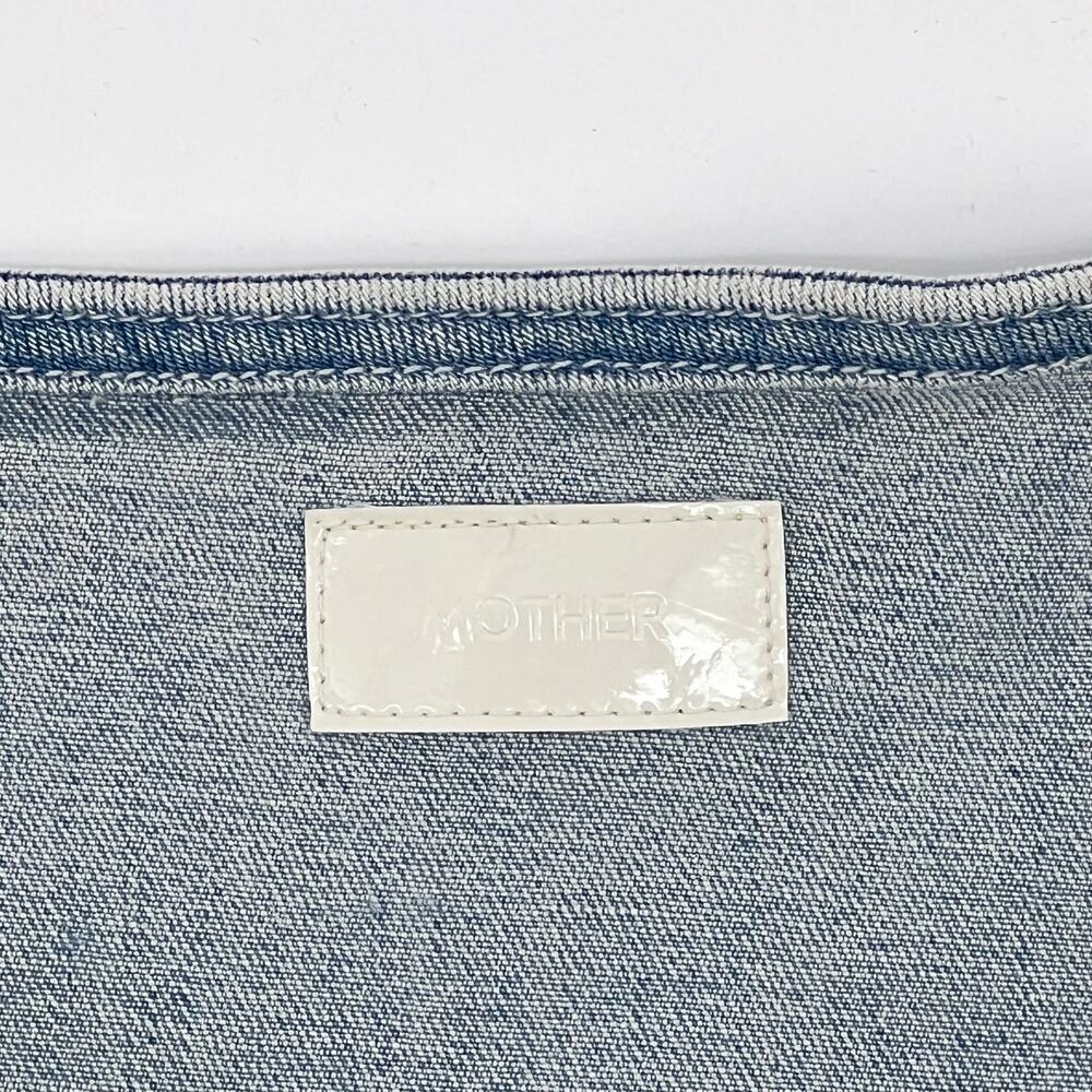MOTHER The Ruffle Raw Edge Mini Skirt Action Shot Women’s Size 27 Denim - Picture 3 of 7